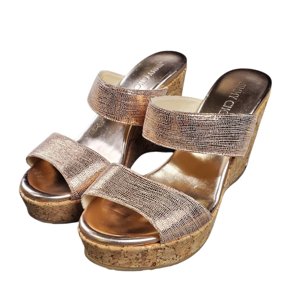 Jimmy Choo Metallic Beige Python Print Suede Park… - image 2